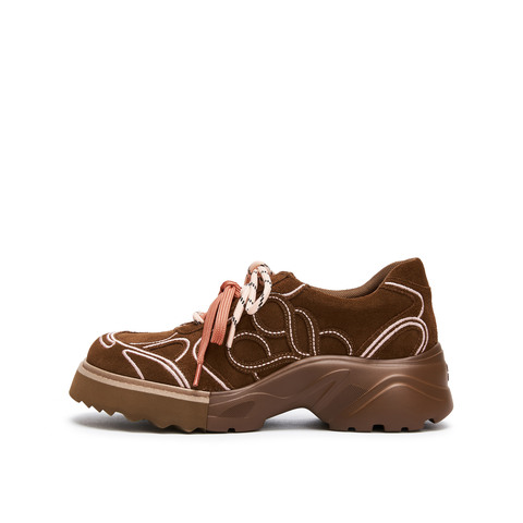 真美诗2025年秋季新款美式复古双色拼底牛剖层革休闲鞋Y1S06CM5