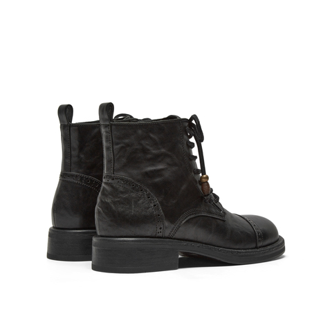 真美诗2025年冬季新款时髦英伦感牛皮革布洛克马丁靴6981ADD5