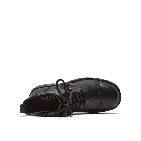 真美诗2025年冬季新款时髦英伦感牛皮革布洛克马丁靴6981ADD5