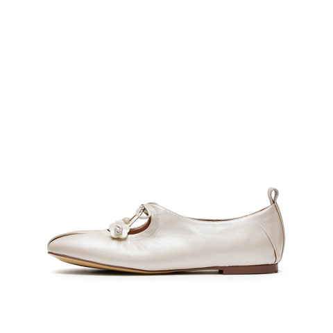 真美诗2025春季新款花朵饰扣蝴蝶结羊皮玛丽珍鞋女10405AQ5