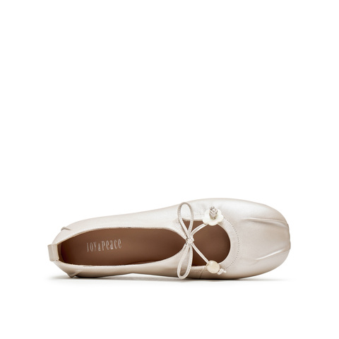 真美诗2025春季新款花朵饰扣蝴蝶结羊皮玛丽珍鞋女10405AQ5