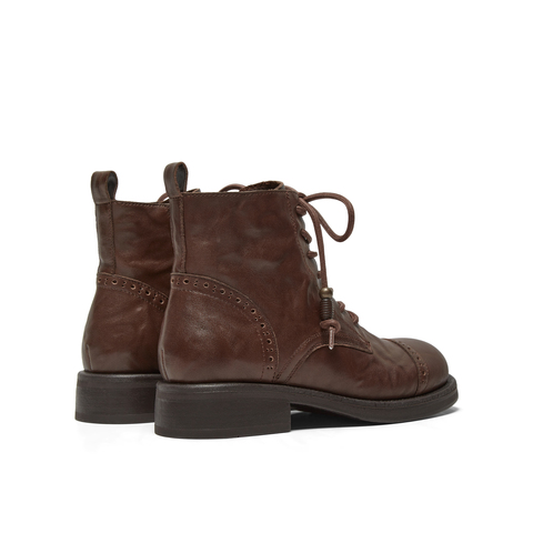 真美诗2025年冬季新款时髦英伦感牛皮革布洛克马丁靴6981ADD5