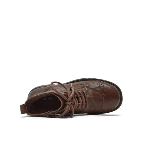 真美诗2025年冬季新款时髦英伦感牛皮革布洛克马丁靴6981ADD5