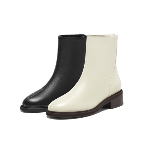 真美诗2025年冬季新款干净简约舒适圆头纯色羊皮革时装靴R71B2DZ5