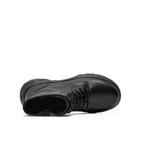 真美诗2025年冬季新款油润光泽干练牛皮革飒爽马丁靴YYM86DD5