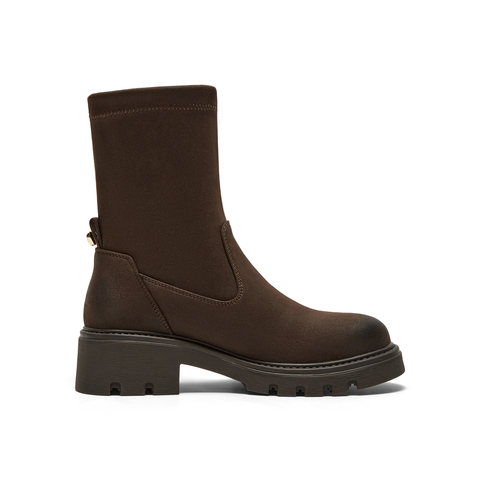 真美诗2025年冬季新款复古知性时髦百搭纯色弹力靴1783ADZ5