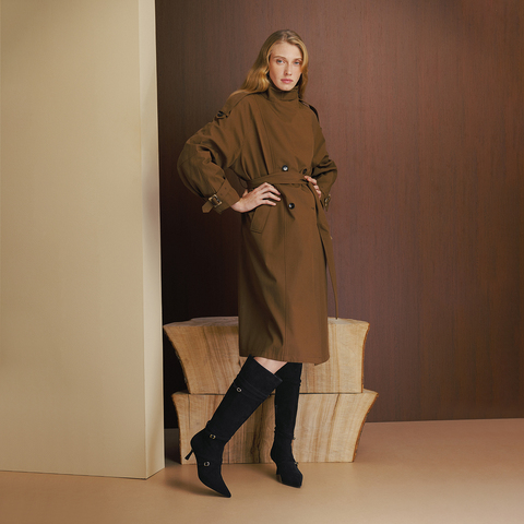 真美诗2025年冬季新款贵气感金属小扣羊皮革尖头高跟靴61651DC5