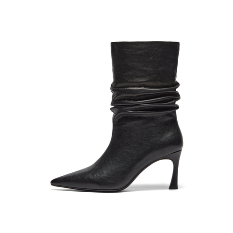 真美诗2025年冬季新款慵懒随性细高跟羊皮革直筒时装靴698A1DZ5