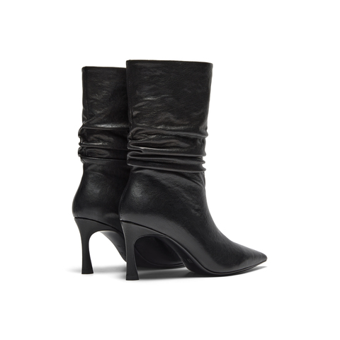 真美诗2025年冬季新款慵懒随性细高跟羊皮革直筒时装靴698A1DZ5