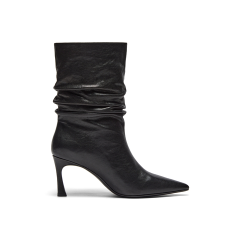 真美诗2025年冬季新款慵懒随性细高跟羊皮革直筒时装靴698A1DZ5