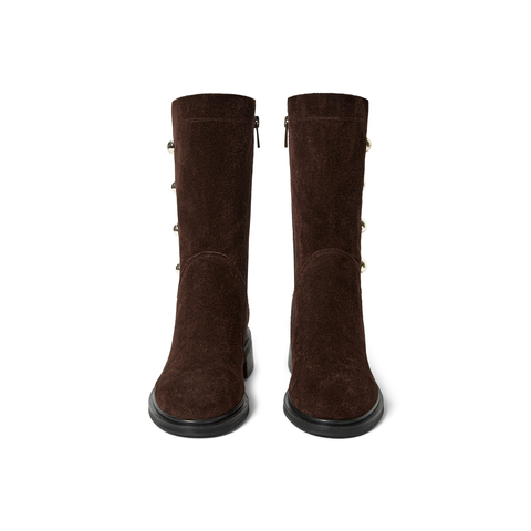 真美诗2025年冬季新款时髦帅气金属钉珠牛皮革气质时装靴R7106DS5