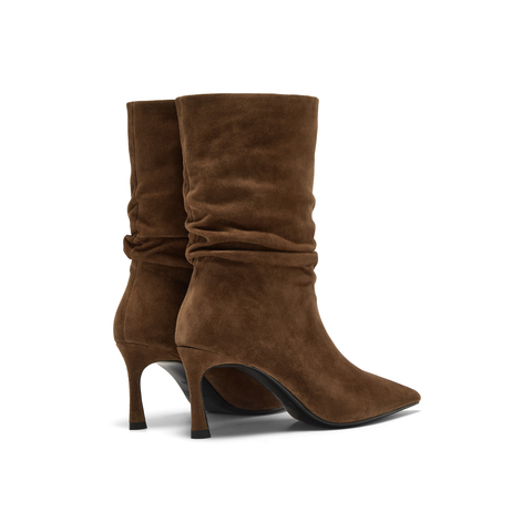 真美诗2025年冬季新款慵懒随性细高跟羊皮革直筒时装靴698A1DZ5