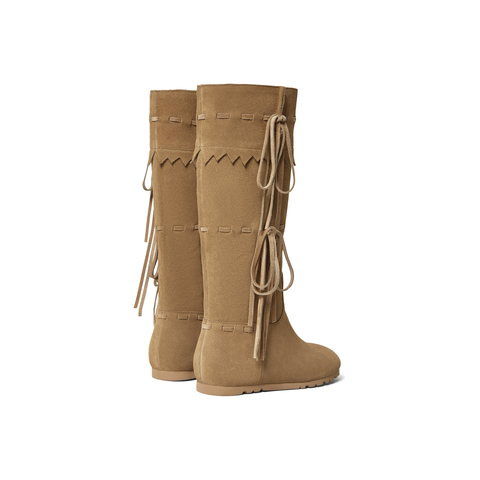 真美诗2025年冬季新款穿绳设计潇洒恣意牛剖层革西部靴YTV03DG5