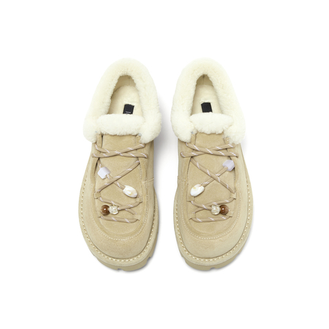 真美诗2025年冬季新款复古时髦树脂串珠绒绒雪地靴63228CM5