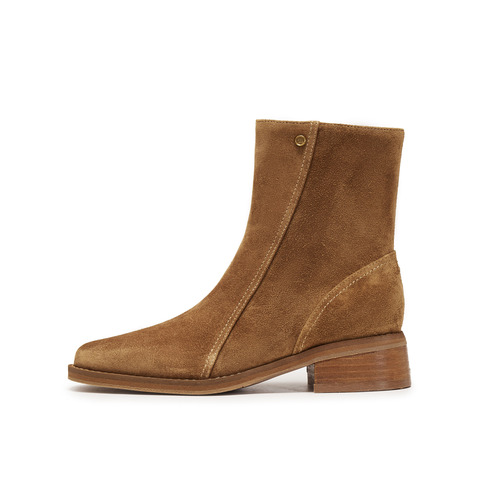 真美诗2025年冬季新款气质出街优雅纯色牛皮革时装靴R65B9DZ5