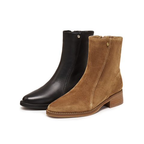 真美诗2025年冬季新款气质出街优雅纯色牛皮革时装靴R65B9DZ5