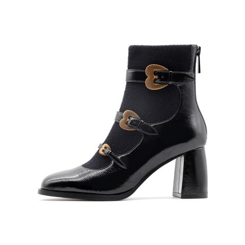 真美诗2025冬季新款商场同款古铜桃心扣高跟袜靴75Z03DD5