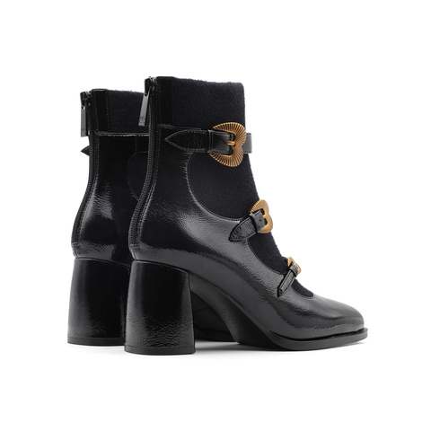 真美诗2025冬季新款商场同款古铜桃心扣高跟袜靴75Z03DD5