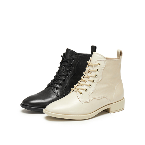 真美诗2025年冬季新款飒爽干练羊皮革经典马丁靴YZK21DD5