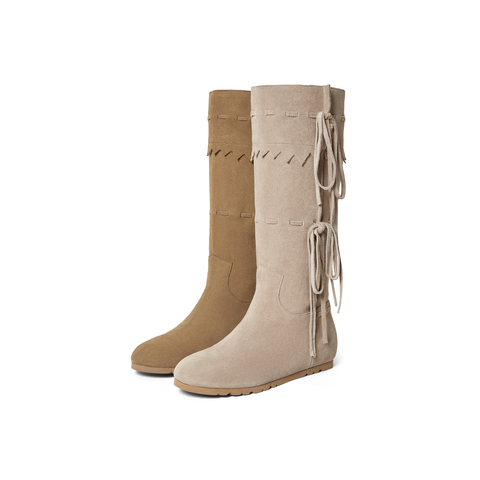 真美诗2025年冬季新款穿绳设计潇洒恣意牛剖层革西部靴YTV03DG5