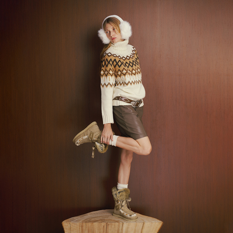 真美诗2025年冬季新款别致时髦撞色手工毛线绒绒雪地靴50561DS5