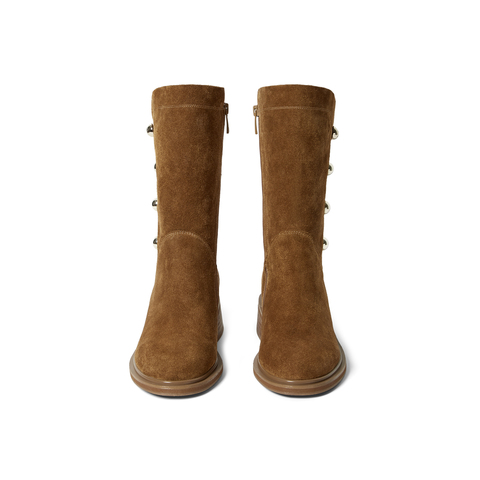 真美诗2025年冬季新款时髦帅气金属钉珠牛皮革气质时装靴R7106DS5