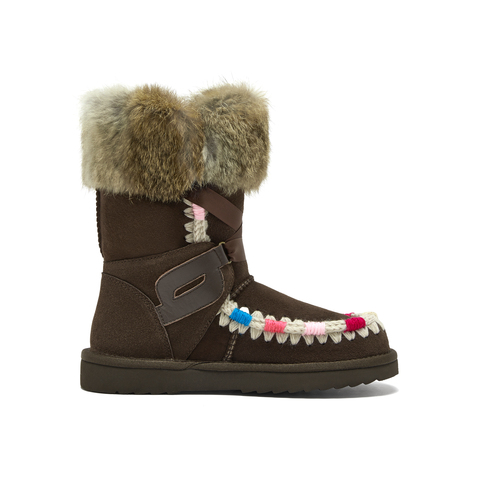 真美诗2025年冬季新款别致时髦撞色手工毛线绒绒雪地靴50561DS5