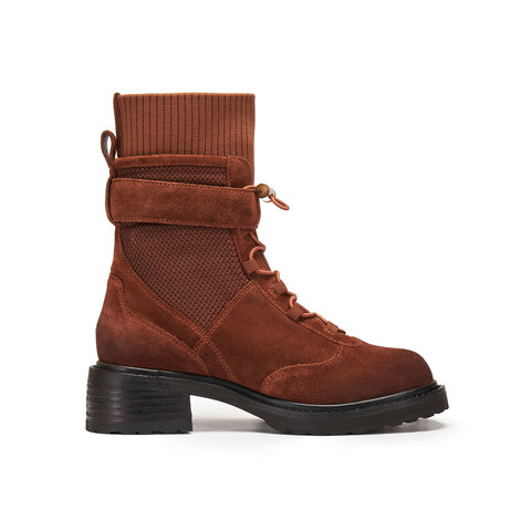 真美诗2025年冬季新款多材质拼接飒爽帅气工装靴88913DZ5