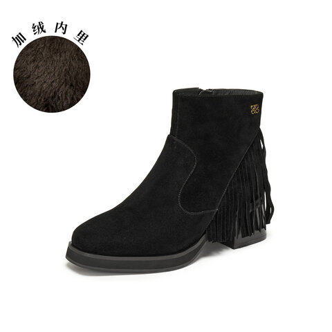 真美诗2025年冬季新款随性流苏软糯羊皮革时装靴579L5DD5