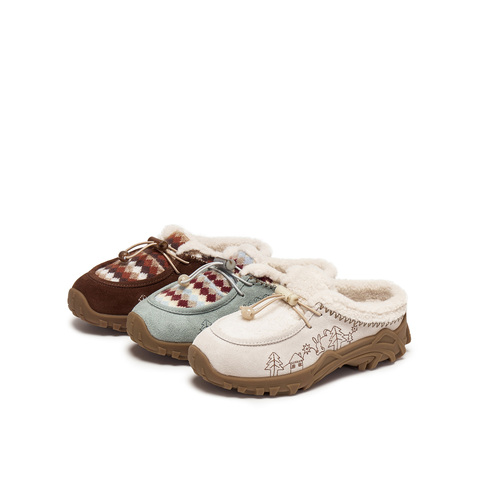 真美诗2025年秋新软糯舒适牛剖层革袋鼠羊蹄鞋女（绒里）78953CH5