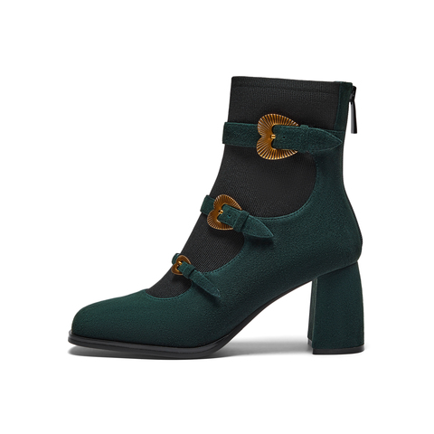 真美诗2025冬季新款商场同款古铜桃心扣高跟袜靴75Z03DD5