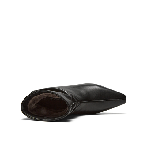 真美诗2025年冬季新款自然堆褶随性潇洒牛皮革尖头时装靴26683DZ5