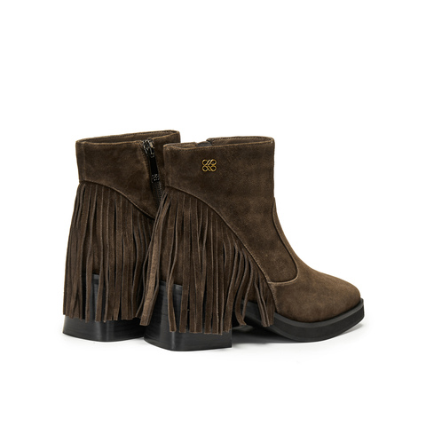 真美诗2025年冬季新款随性流苏软糯羊皮革时装靴579L5DD5