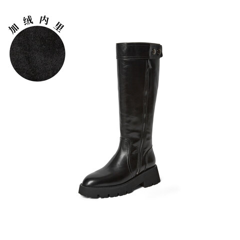 真美诗2025年冬季新款小众时髦牛皮革厚底骑士靴25810DG5