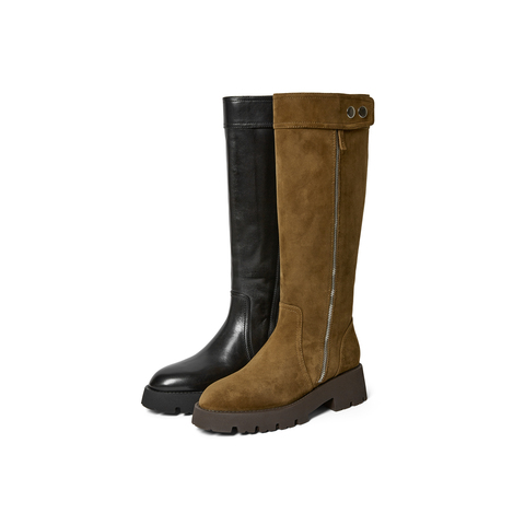 真美诗2025年冬季新款小众时髦牛皮革厚底骑士靴25810DG5