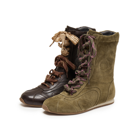 真美诗2025年冬季新款舒适软糯运动拳击羊皮革女靴Y1Z01DZ5