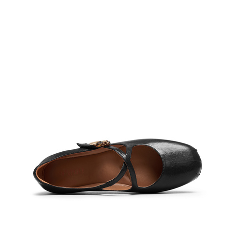 真美诗2026年春季新款复古法式交叉细带羊皮革玛丽珍女鞋8TZ33AQ6