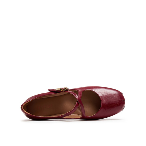 真美诗2026年春季新款复古法式交叉细带羊皮革玛丽珍女鞋8TZ33AQ6