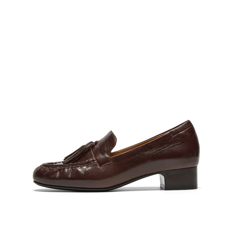 真美诗2026年春季新款微褶鞋头羊皮革古典英伦流苏乐福鞋83067AA6