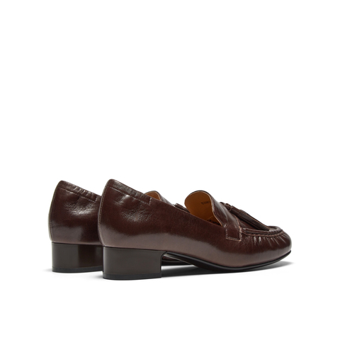 真美诗2026年春季新款微褶鞋头羊皮革古典英伦流苏乐福鞋83067AA6