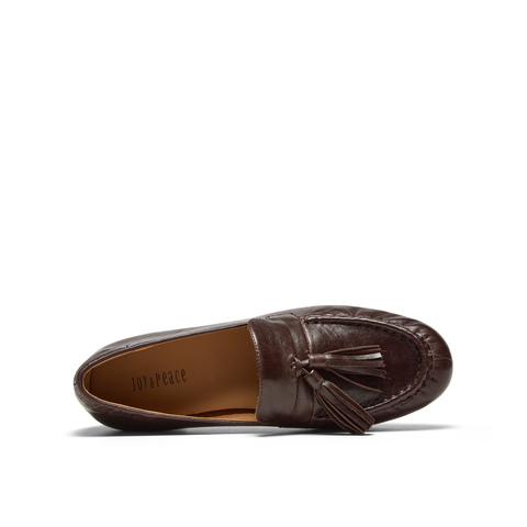 真美诗2026年春季新款微褶鞋头羊皮革古典英伦流苏乐福鞋83067AA6