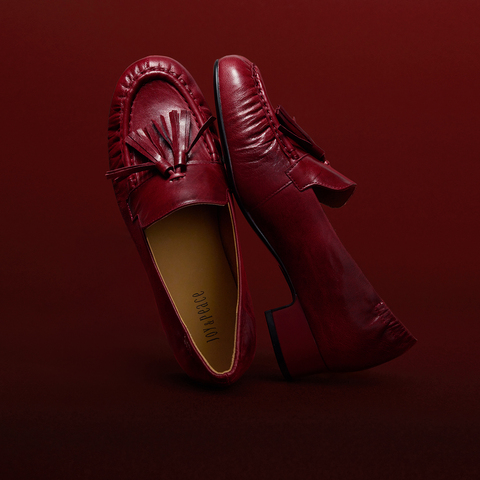 真美诗2026年春季新款微褶鞋头羊皮革古典英伦流苏乐福鞋83067AA6