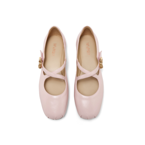 真美诗2026年春季新款复古法式交叉细带羊皮革玛丽珍女鞋8TZ33AQ6