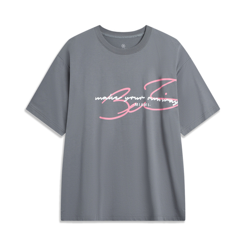 LI-NING李宁2024男子短袖文化衫无领短TAHSU371-1