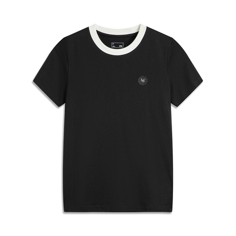 LI-NING李宁2025女子短袖文化衫针织无领短TAHSV184-3