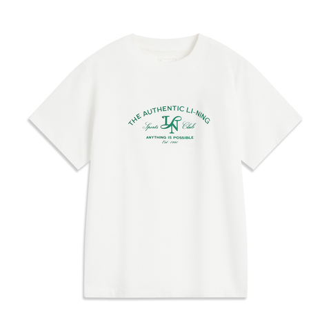 LI-NING李宁2025女子短袖文化衫针织无领短TAHSV186-1