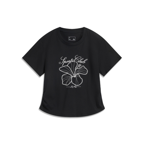 LI-NING李宁2025女子短袖文化衫针织无领短TAHSV410-4