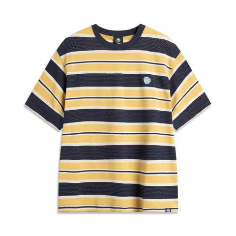 LI-NING李宁2025男子短袖文化衫针织无领短TAHSV657-1