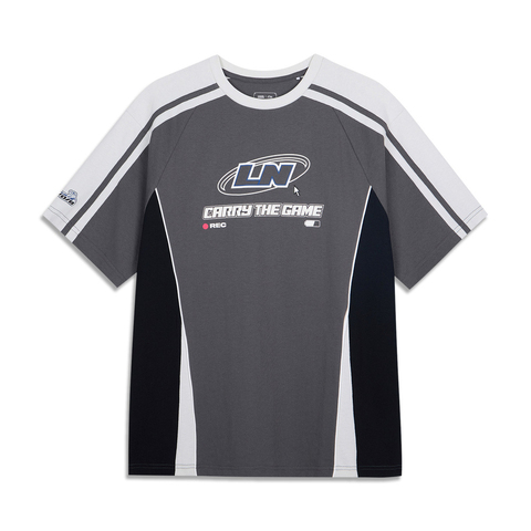 LI-NING李宁2025中性短袖文化衫针织无领短TAHSV639-2