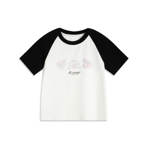 LI-NING李宁2025女子短袖文化衫针织无领短TAHSV536-3